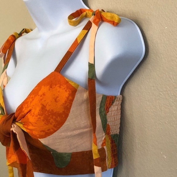 Fe Noel x Target Linen Blend Mixed Paint Print Knotted Crop Tank Top Size XS - Picture 7 of 11